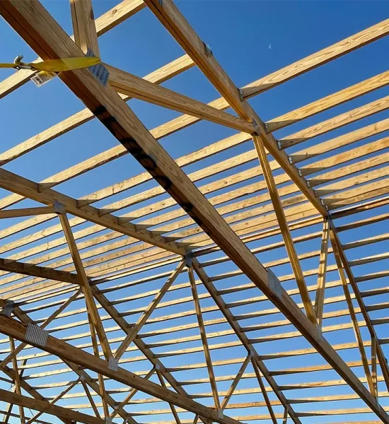 Framing of a Lester building under construction